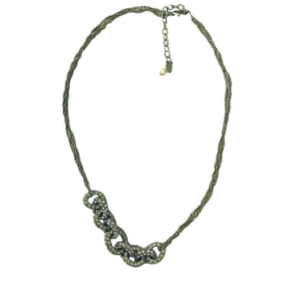 Monet Necklace Vintage Chainlink Adjustable Pave Silver Plate Crystal Rhinestone - Picture 1 of 4